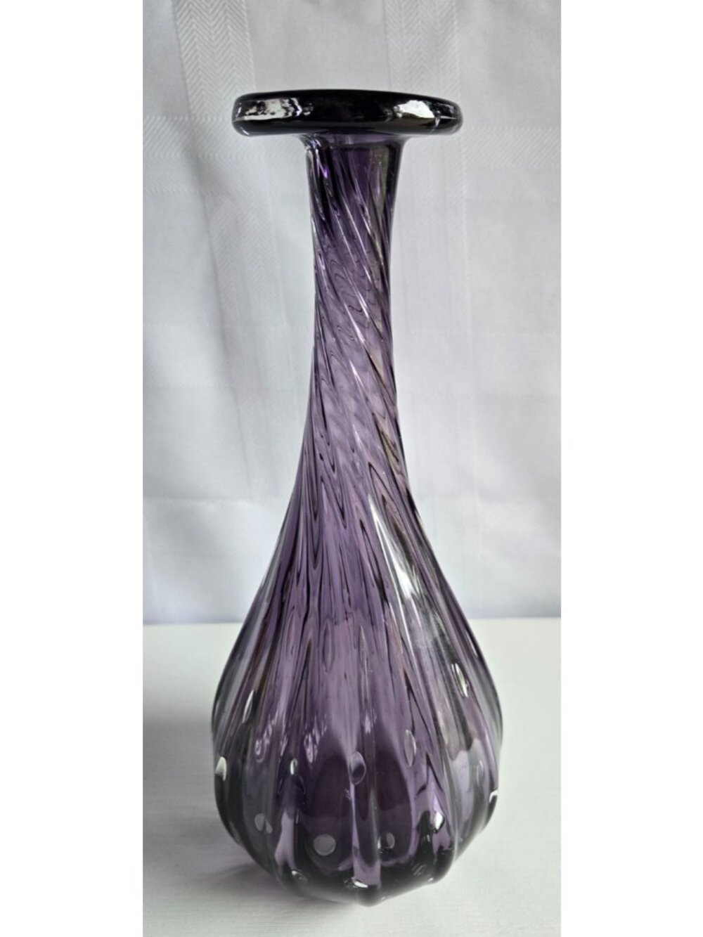 VTG Murano Italy Blown Glass Amethyst Vase Swirl & Controlled Bubbles 10.25 inch - Picture 2 of 9
